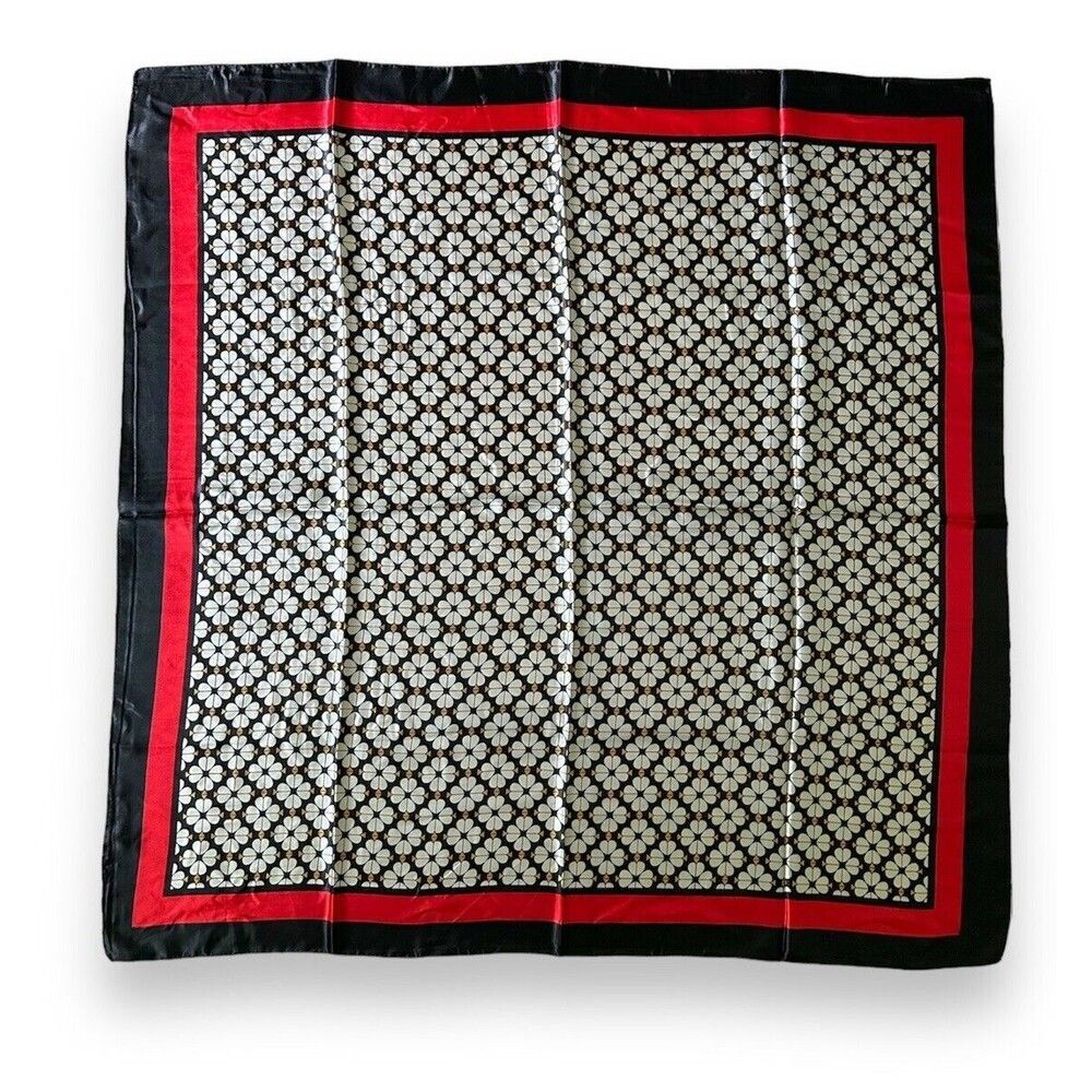 White Floral With Black Edges & Red Scarf 35” X 35” Women Scarve Boho Flowers